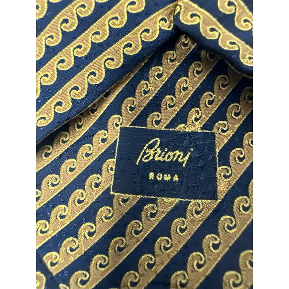 Brioni Men's Neck Tie 3.5" X 60 Geometric Gold/Black EUC - Picture 3 of 4